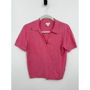 J.Crew Cotton-Cashmere Polo Sweater Womens XS Pink Short Sleeve V-Neck BS911